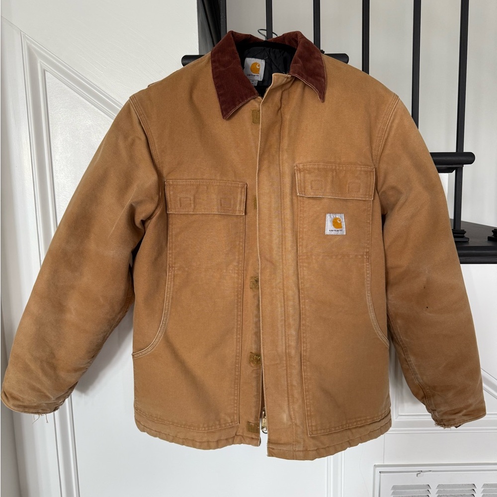 Vintage Carhartt Mens M Distressed Canvas Chore Barn Jacket Duck Brown